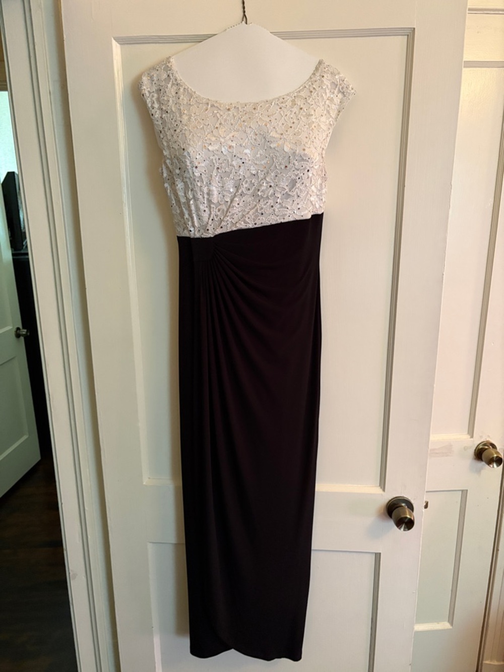connected apparel Black and White Sequin Bodice Gown